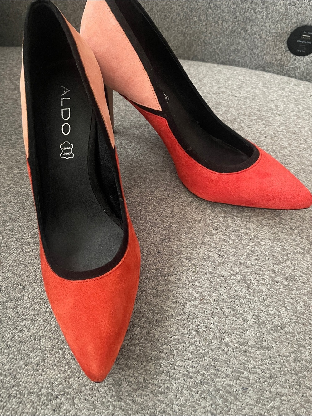 Aldo Two-Tone Red and Pink Suede Pointed Pump